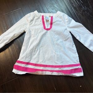 Janie and Jack Girls White Long-Sleeve Tunic with Pink Trim Swim Cover Up 3T